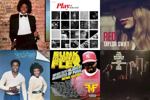 August 10th album covers: Off The Wall, Play, Red, Wall To Wall, The Mix Tape Volume III 60 Minutes Of Funk (The Final Chapter), Jazz Impressions Of New York