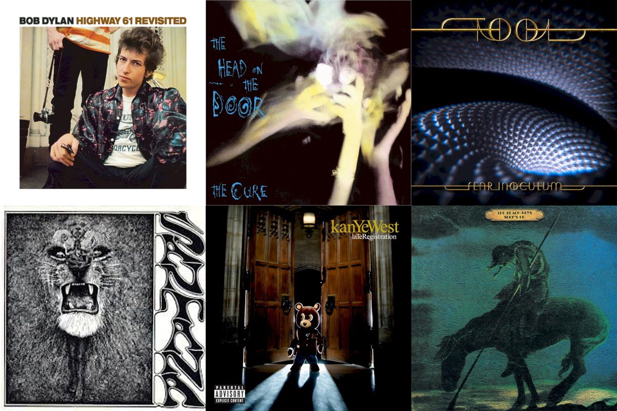 August 30th album covers: Highway 61 Revisited, The Head On The Door, Fear Inoculum, Santana, Late Registration, Surf's Up