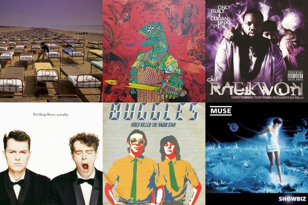 September 7th album covers: A Momentary Lapse Of Reason, 12 Bar Bruise, Only Built 4 Cuban Linx... Pt. II, Actually, Video Killed The Radio Star, Showbiz