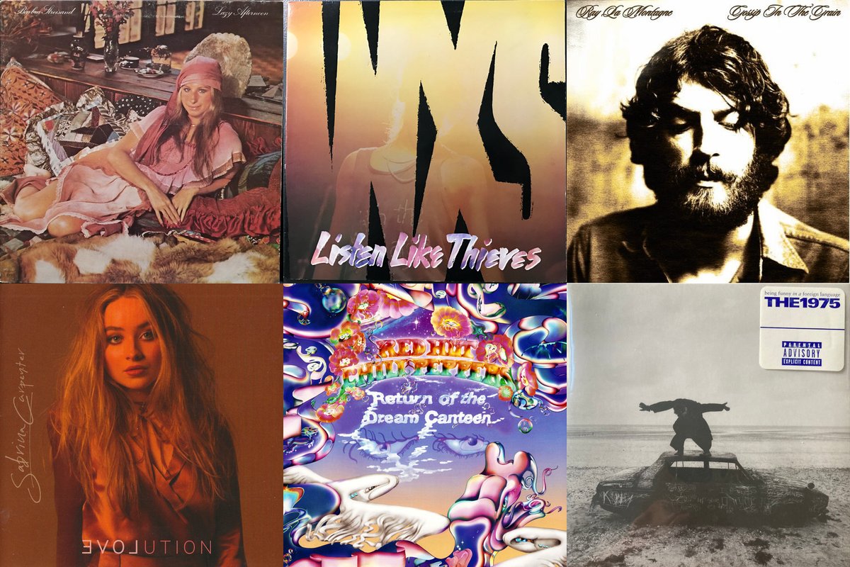 October 14th album covers: Lazy Afternoon, Listen Like Thieves, Gossip In The Grain, Evolution, Return Of The Dream Canteen, Being Funny In A Foreign Language