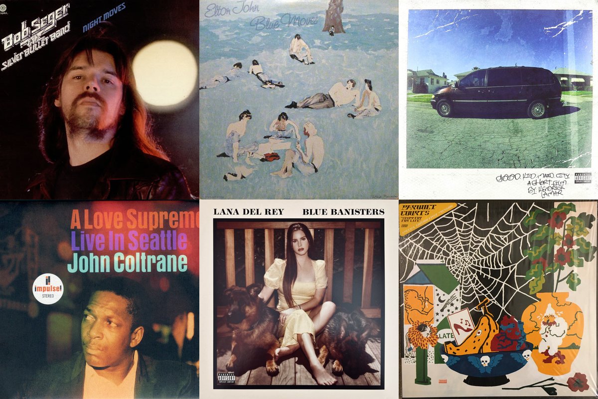 October 22nd album covers: Night Moves, Blue Moves, Good Kid, M.A.A.D City, A Love Supreme: Live In Seattle, Blue Banisters, Sympathy For Life