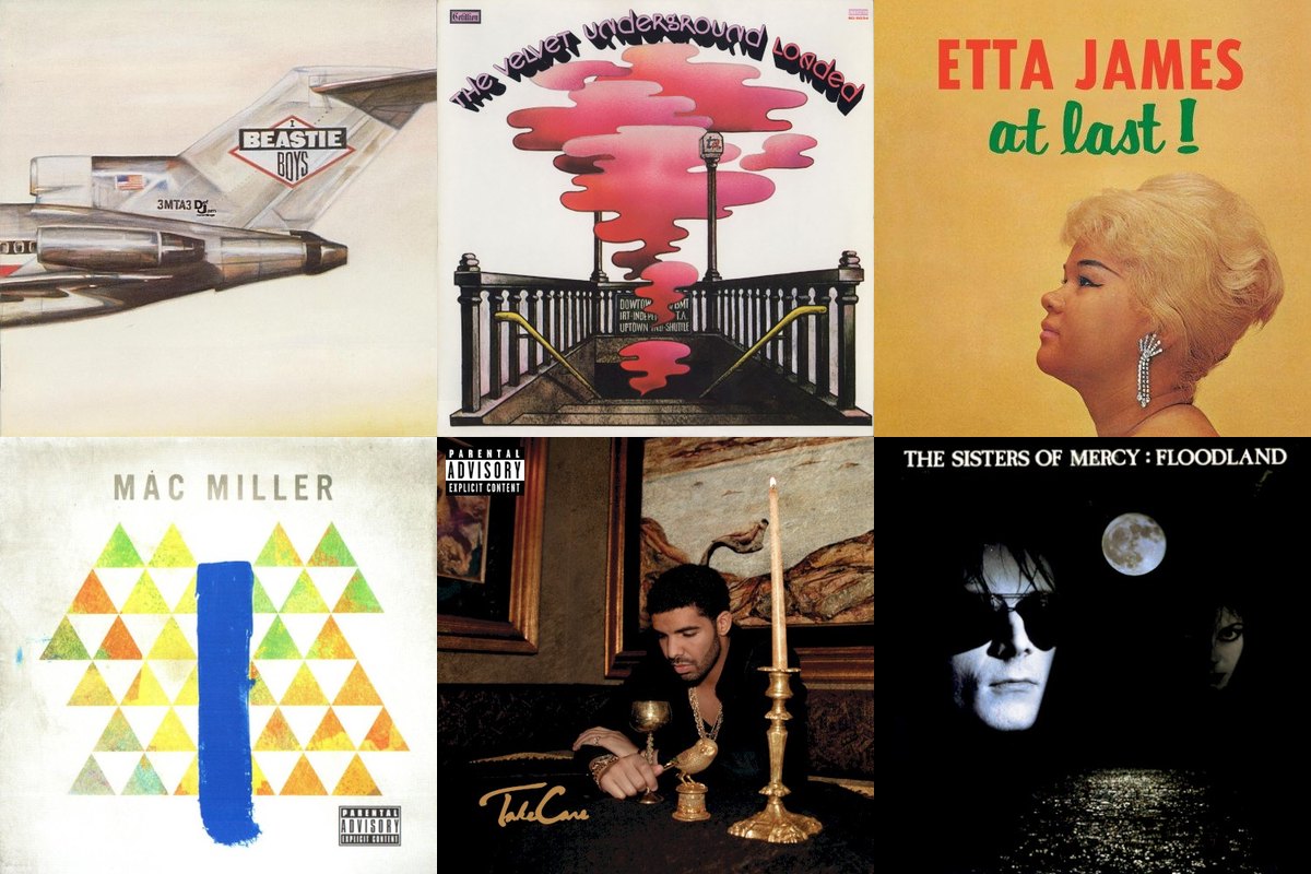 November 15th album covers: Licensed To Ill, Loaded, At Last!, Blue Slide Park, Take Care, Floodland