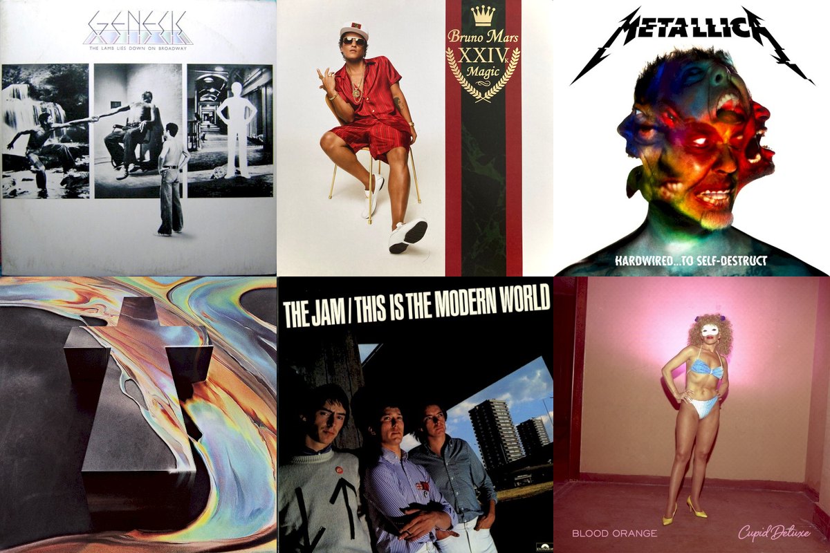 November 18th album covers: The Lamb Lies Down On Broadway, XXIVK Magic, Hardwired...To Self-Destruct, Woman, This Is The Modern World, Cupid Deluxe