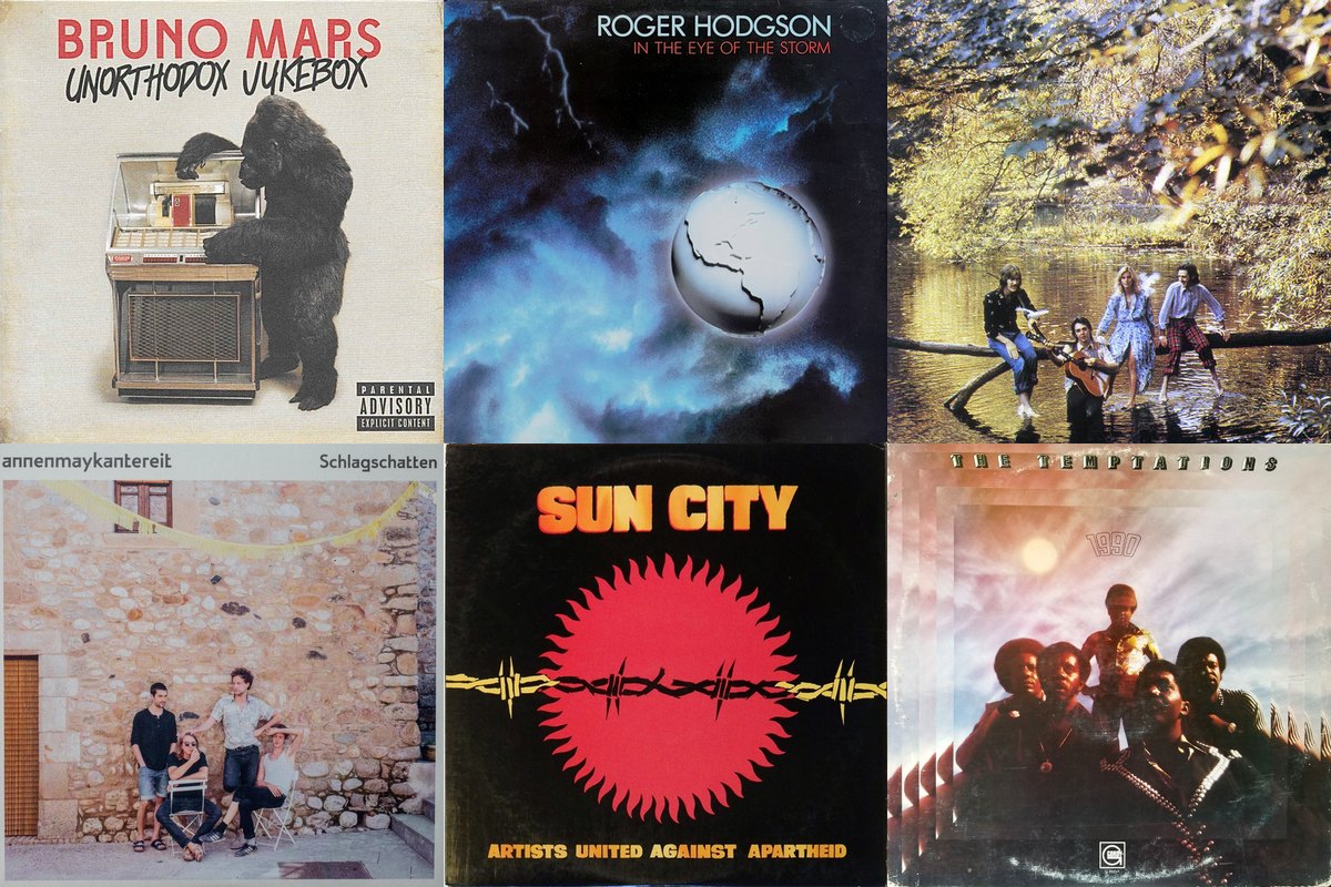 December 7th album covers: Unorthodox Jukebox, In The Eye Of The Storm, Wild Life, Schlagschatten, Sun City, 1990
