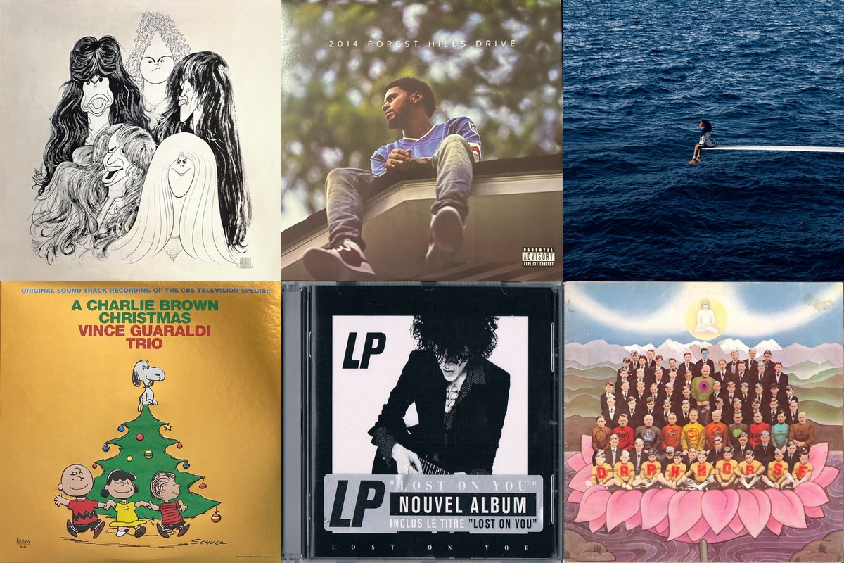 December 9th album covers: Draw The Line, 2014 Forest Hills Drive, SOS, A Charlie Brown Christmas, Lost On You, Dark Horse
