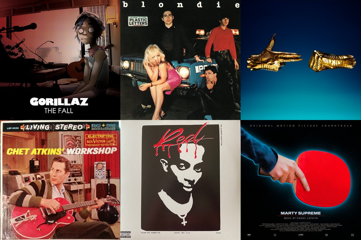 December 25th album covers: The Fall, Plastic Letters, Run The Jewels 3 , Chet Atkins' Workshop, Whole Lotta Red, Marty Supreme (Original Soundtrack)