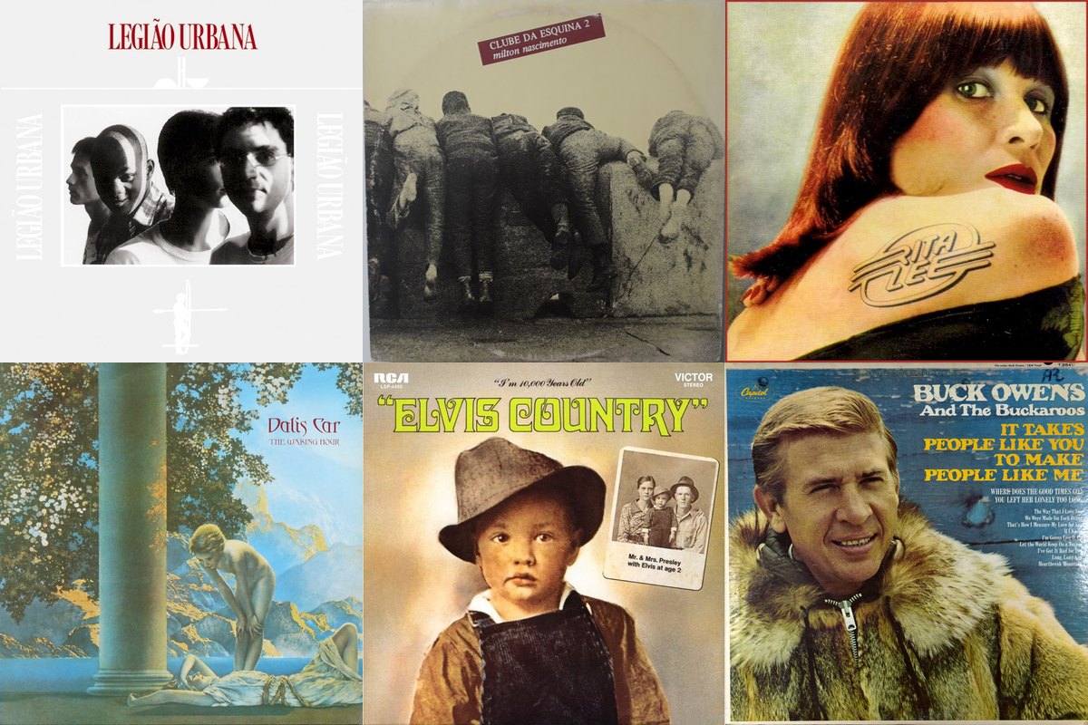 January 2nd album covers: Legião Urbana, Clube Da Esquina 2, Rita Lee, The Waking Hour, Elvis Country (I'm 10,000 Years Old), It Takes People Like You To Make People Like Me
