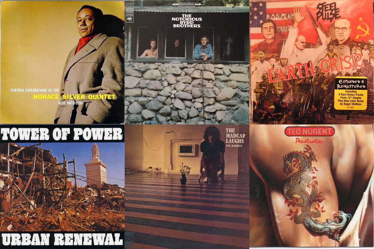 January 3rd album covers: Further Explorations, The Notorious Byrd Brothers, Earth Crisis, Urban Renewal, The Madcap Laughs, Penetrator