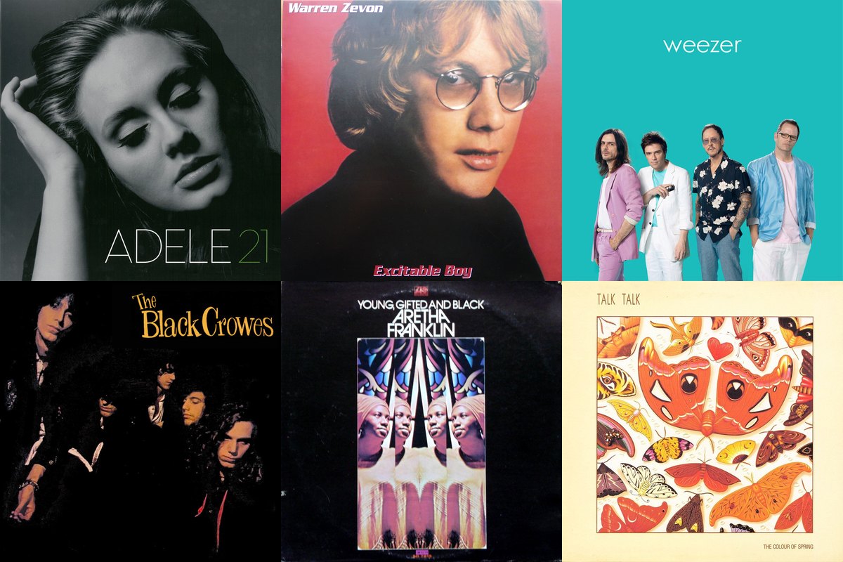 January 24th album covers: 21, Excitable Boy, Weezer, Shake Your Money Maker, Young, Gifted And Black, The Colour Of Spring