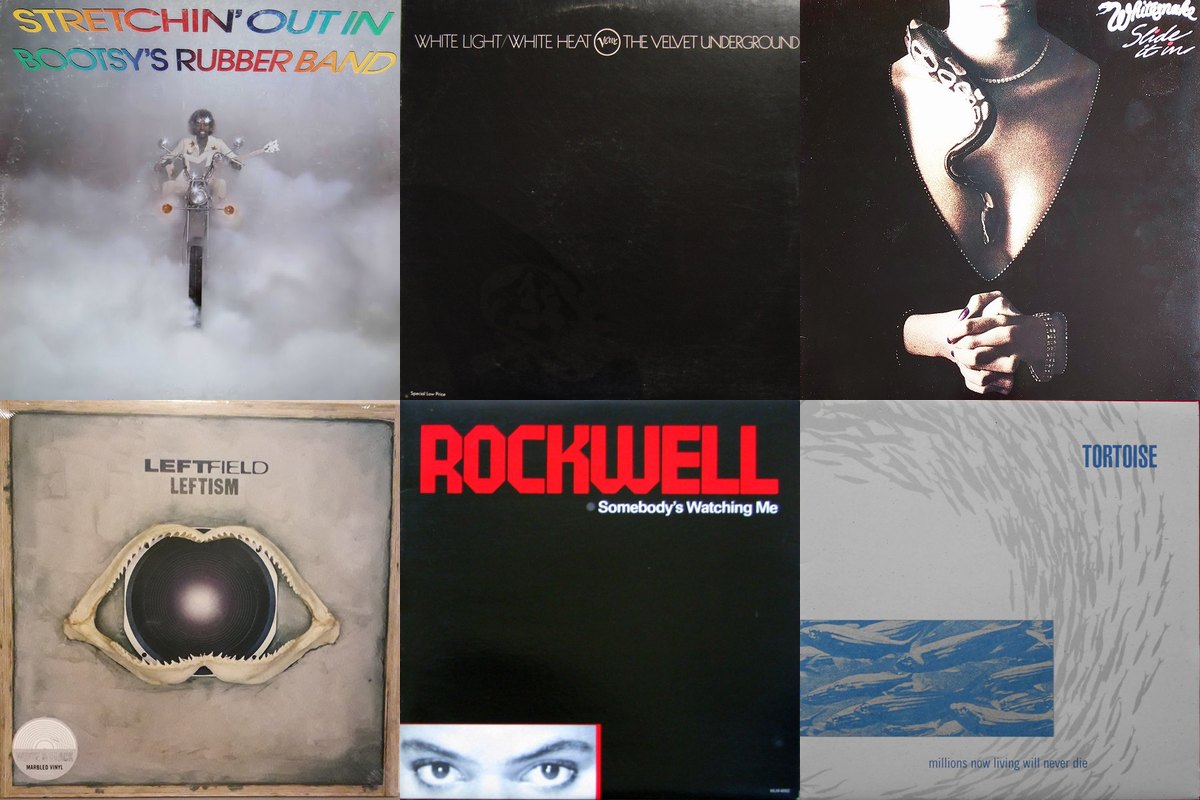 January 30th album covers: Stretchin' Out In Bootsy's Rubber Band, White Light/White Heat, Slide It In, Leftism, Somebody's Watching Me, Millions Now Living Will Never Die