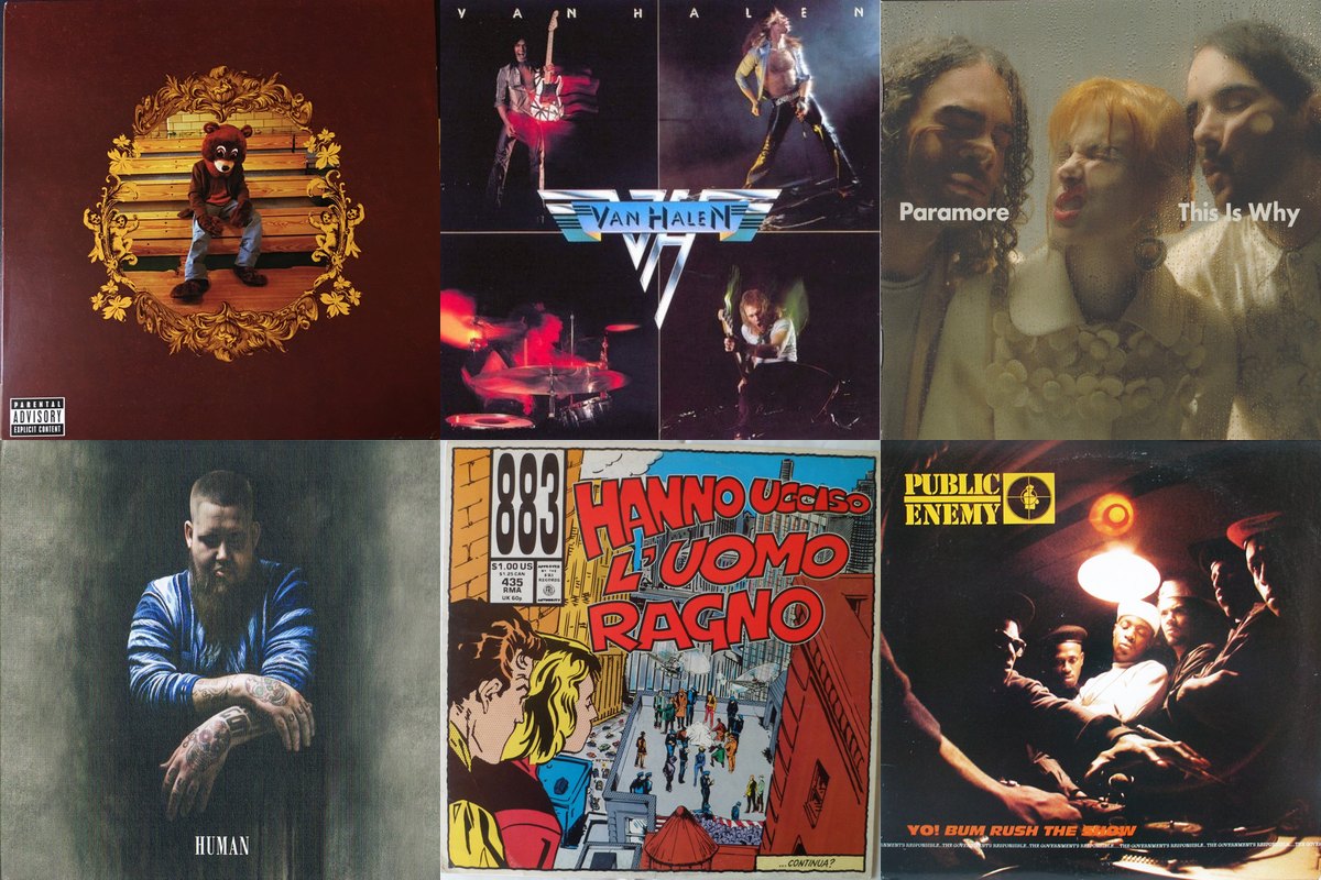 February 10th album covers: The College Dropout, Van Halen, This Is Why, Human, Hanno Ucciso L'Uomo Ragno, Yo!  Bum Rush The Show