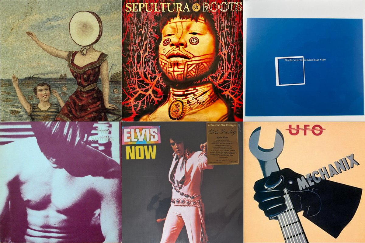 February 20th album covers: In The Aeroplane Over The Sea, Roots, Beaucoup Fish, The Smiths, Elvis Now, Mechanix