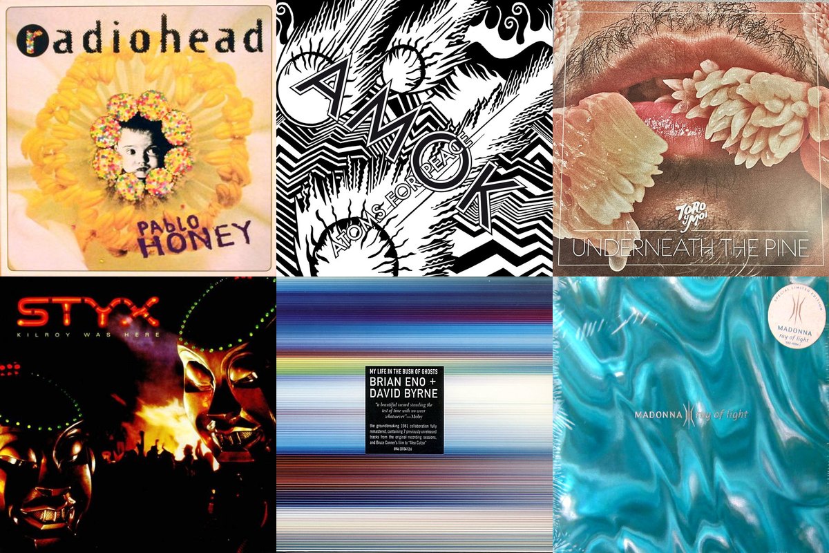 February 22nd album covers: Pablo Honey, Amok, Underneath The Pine, Kilroy Was Here, My Life In The Bush Of Ghosts, Ray Of Light