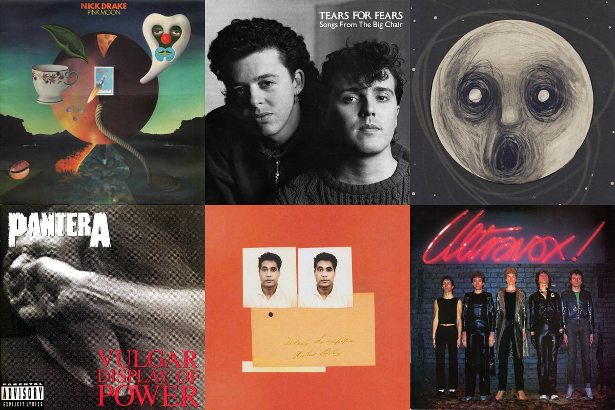 February 25th album covers: Pink Moon, Songs From The Big Chair, The Raven That Refused To Sing (And Other Stories), Vulgar Display Of Power, angel in realtime., Ultravox!