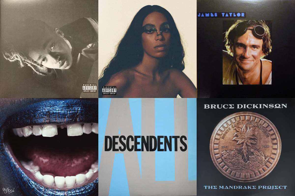 March 1st album covers: Grey Area, When I Get Home, Dad Loves His Work, Blue Lips, All, The Mandrake Project
