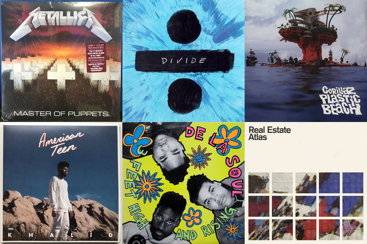 March 3rd album covers: Master Of Puppets, ÷ (Divide), Plastic Beach, American Teen, 3 Feet High And Rising, Atlas