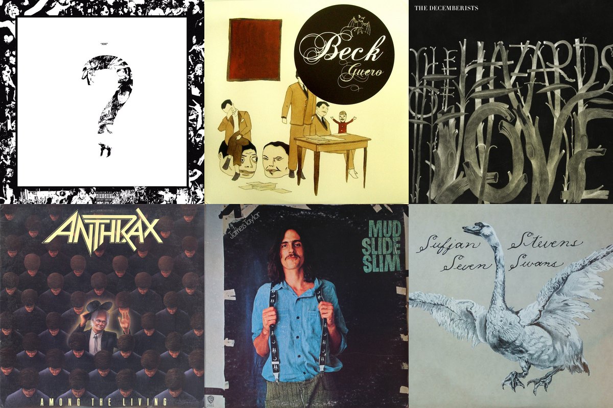 March 16th album covers: ?, Guero, The Hazards Of Love, Among The Living, Mud Slide Slim And The Blue Horizon, Seven Swans