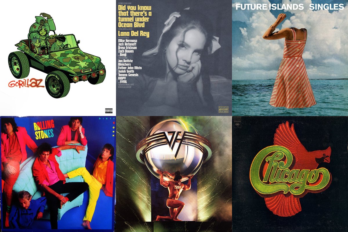 March 24th album covers: Gorillaz, Did You Know That There's A Tunnel Under Ocean Blvd, Singles, Dirty Work, 5150, Chicago VIII