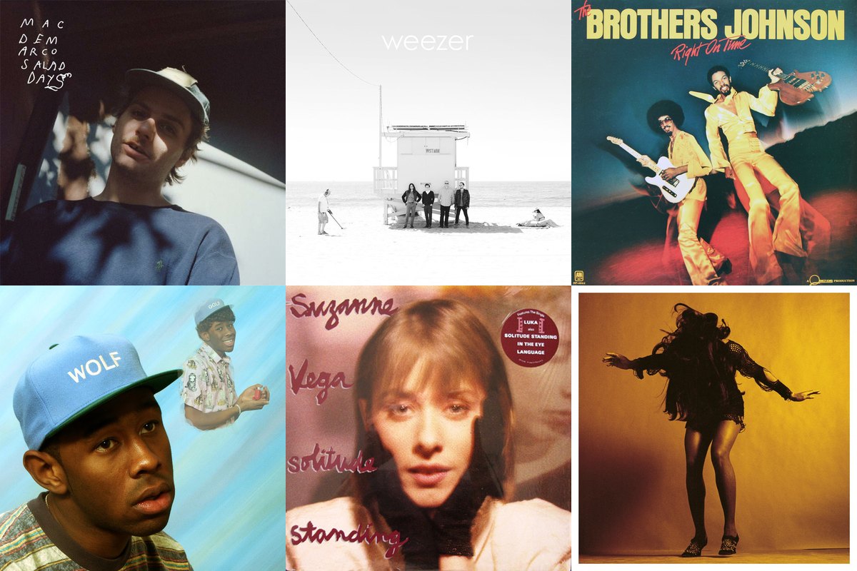 April 1st album covers: Salad Days, Weezer, Right On Time, Wolf, Solitude Standing, Everything You've Come To Expect