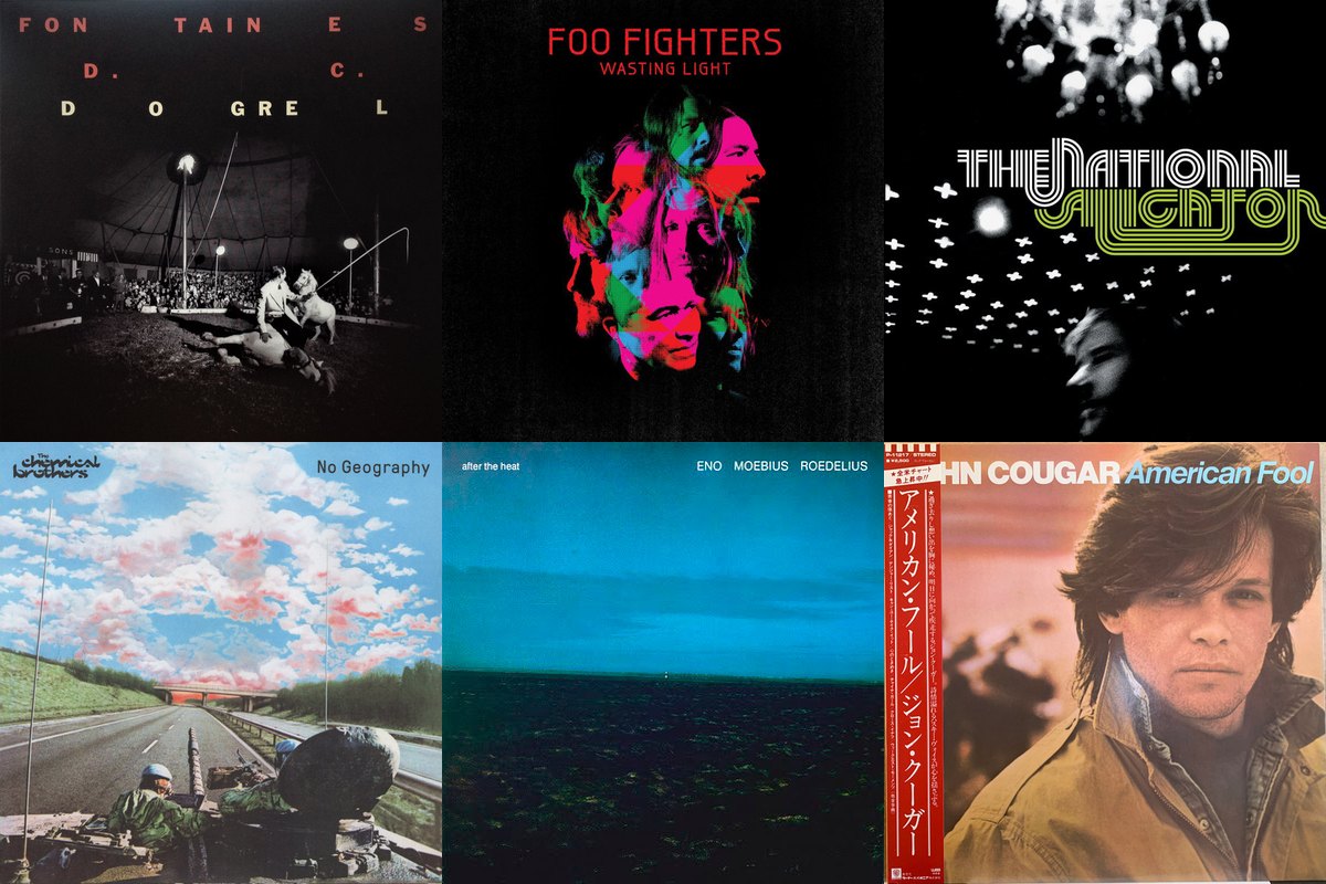 April 12th album covers: Dogrel, Wasting Light, Alligator, No Geography, After The Heat, American Fool
