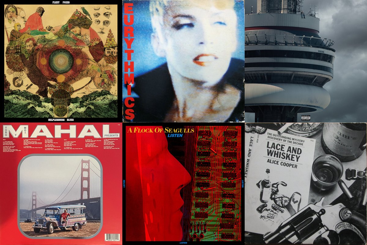 April 29th album covers: Helplessness Blues, Be Yourself Tonight, Views, Mahal, Listen, Lace And Whiskey