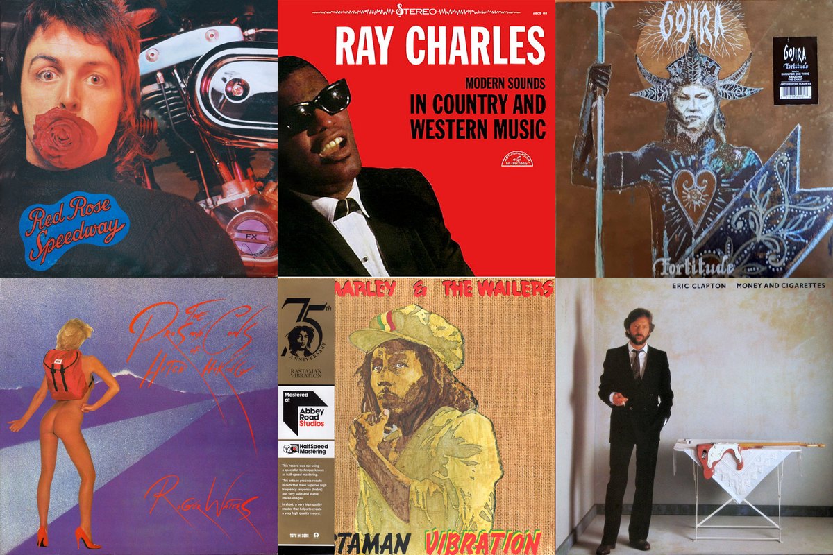April 30th album covers: Red Rose Speedway, Modern Sounds In Country And Western Music, Fortitude, The Pros And Cons Of Hitch Hiking, Rastaman Vibration, Money And Cigarettes