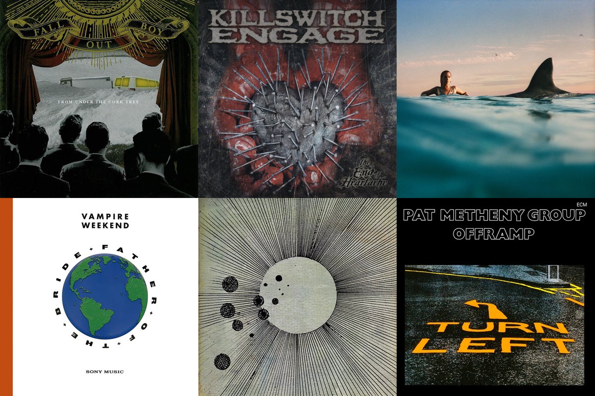 May 3rd album covers: From Under The Cork Tree, The End Of Heartache, Radical Optimism, Father Of The Bride, Cosmogramma, Offramp