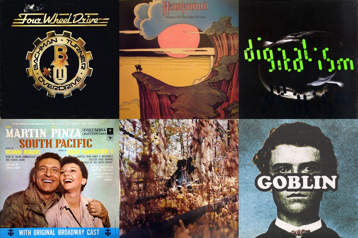 May 9th album covers: Four Wheel Drive, Warrior On The Edge Of Time, Idealism, South Pacific, Golliwog, Goblin