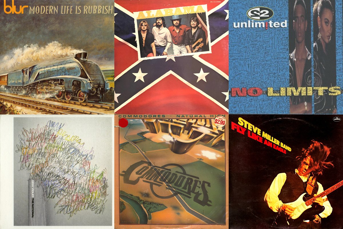 May 10th album covers: Modern Life Is Rubbish, Mountain Music, No Limits, High Violet, Natural High, Fly Like An Eagle