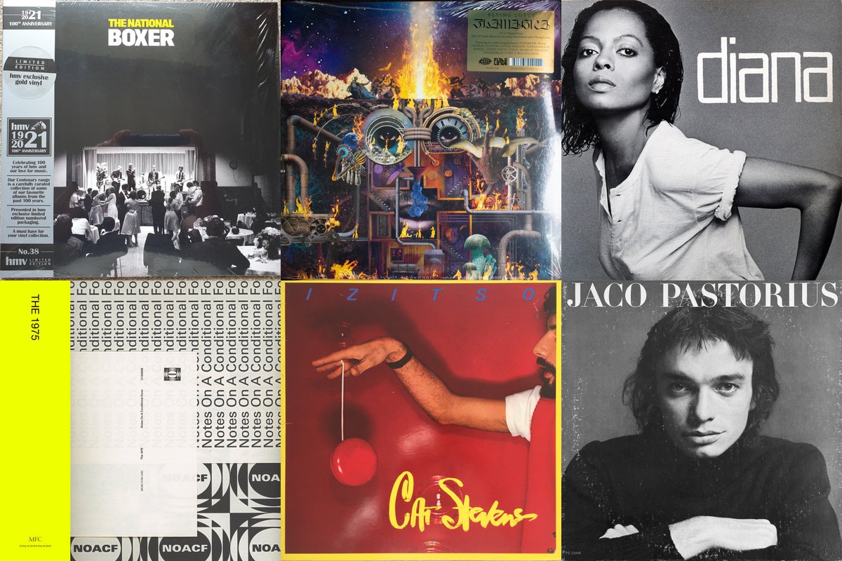 May 22nd album covers: Boxer, Flamagra, Diana, Notes On A Conditional Form, Izitso, Jaco Pastorius