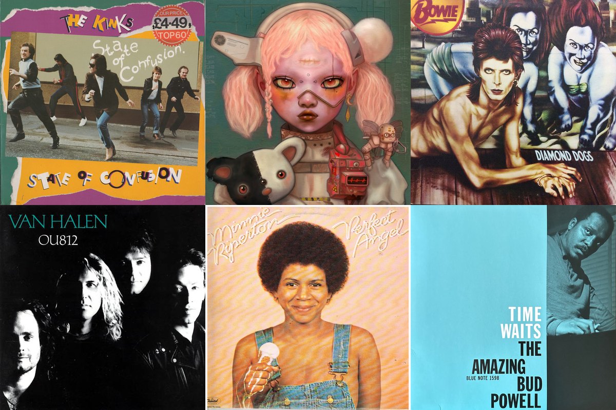 May 24th album covers: State Of Confusion, Post Human: Nex Gen, Diamond Dogs, OU812, Perfect Angel, The Amazing Bud Powell, Vol. 4 - Time Waits