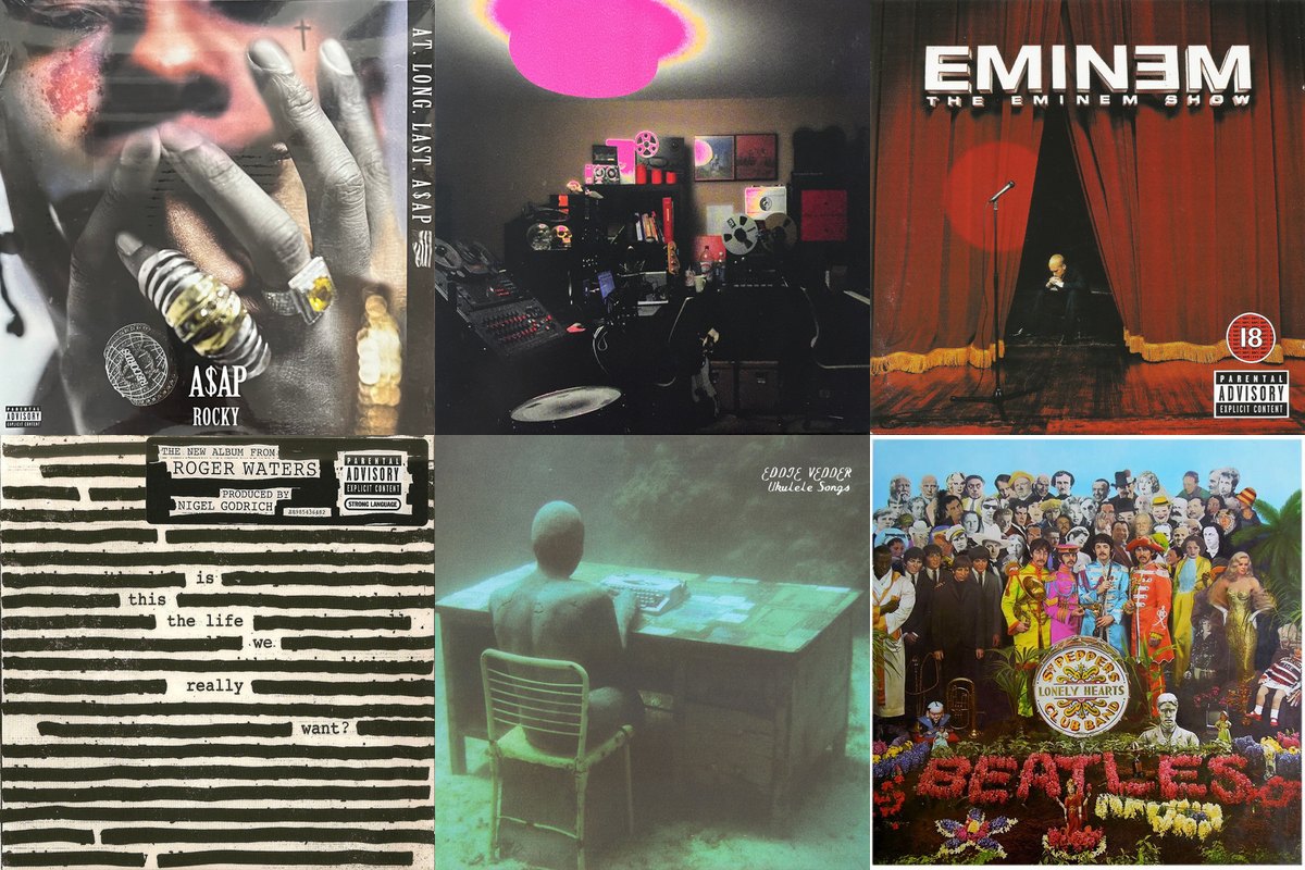 May 26th album covers: At.Long.Last.A$AP, Multi-Love, The Eminem Show, Is This The Life We Really Want?, Ukulele Songs, Sgt. Pepper's Lonely Hearts Club Band