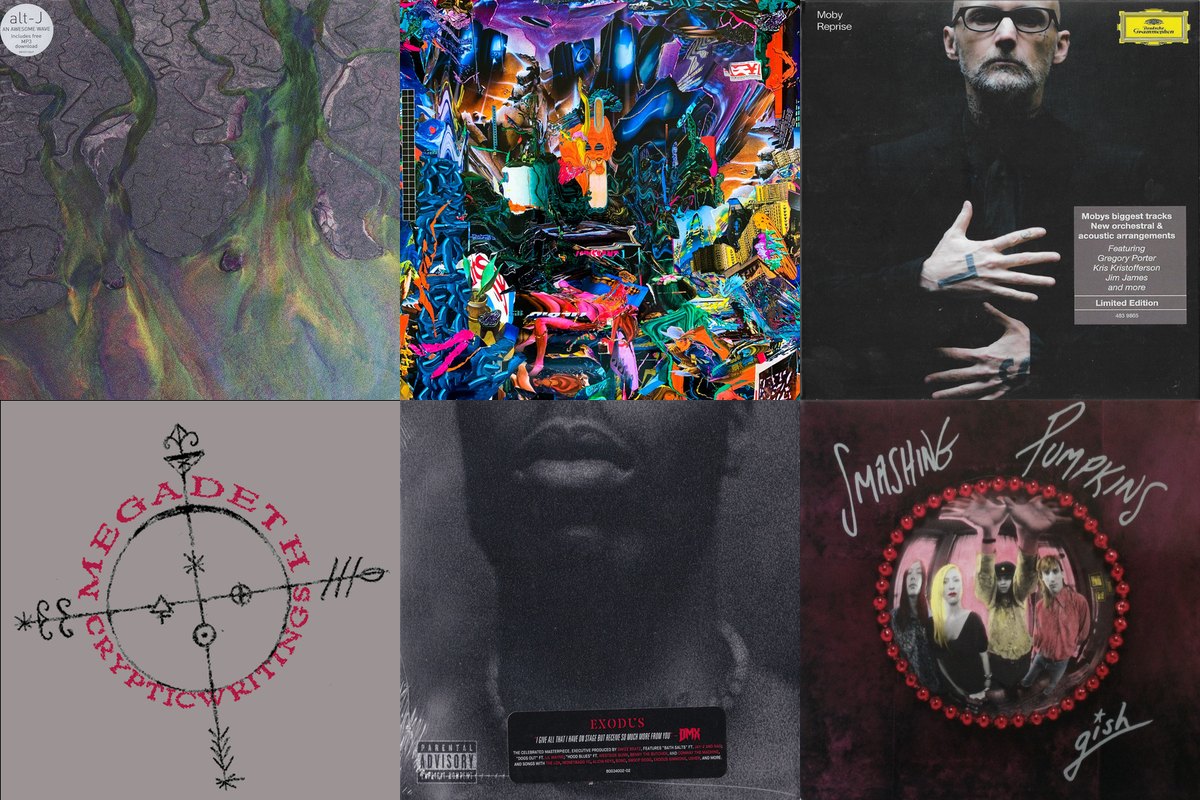 May 28th album covers: An Awesome Wave, Cavalcade, Reprise, Cryptic Writings, Exodus, Gish