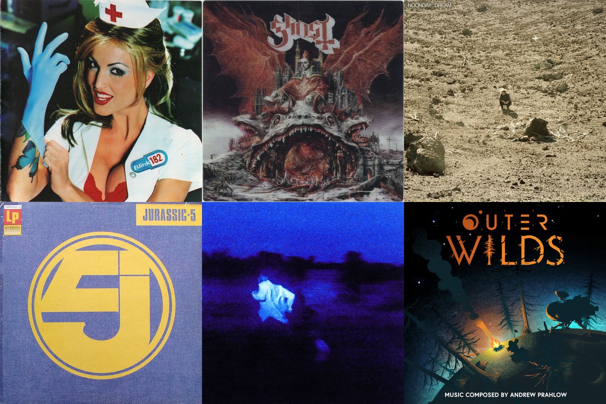 June 1st album covers: Enema Of The State, Prequelle, Noonday Dream, Jurassic 5, Never Enough, Outer Wilds (Original Soundtrack)