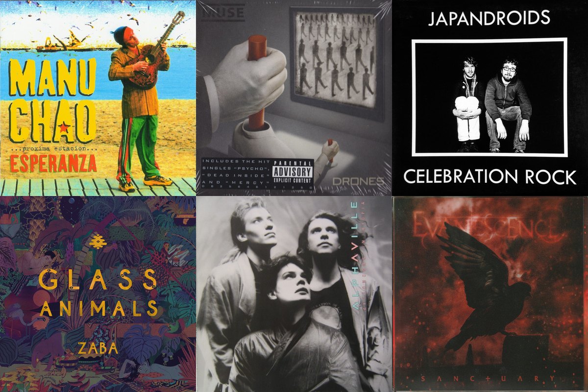 June 5th album covers: Próxima Estación... Esperanza, Drones, Celebration Rock, ZABA, Afternoons In Utopia, Sanctuary