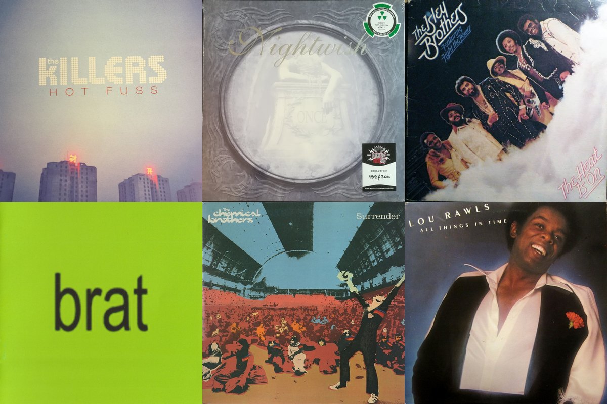 June 7th album covers: Hot Fuss, Once, The Heat Is On, Brat, Surrender, All Things In Time