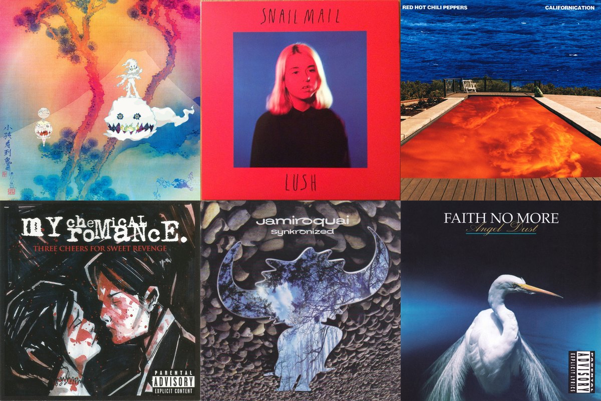 June 8th album covers: Kids See Ghosts, Lush, Californication, Three Cheers For Sweet Revenge, Synkronized, Angel Dust