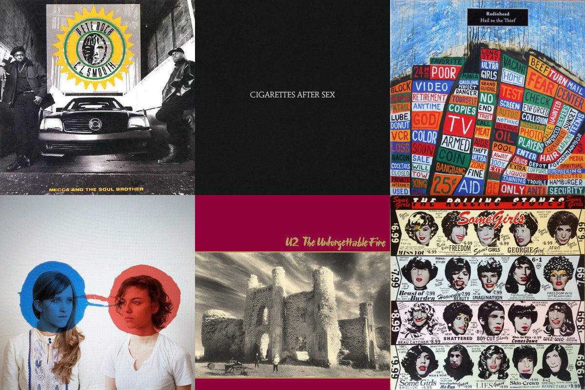 June 9th album covers: Mecca And The Soul Brother, Cigarettes After Sex, Hail To The Thief, Bitte Orca, The Unforgettable Fire, Some Girls