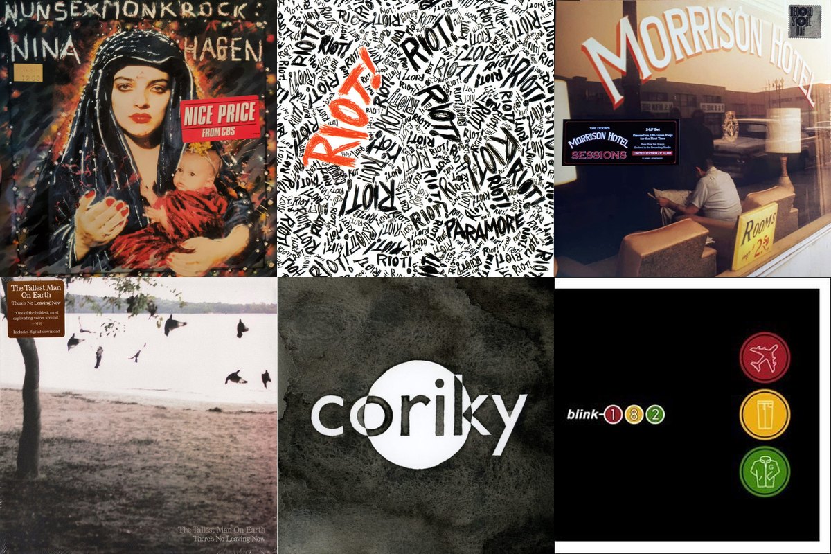 June 12th album covers: Nunsexmonkrock, Riot!, Morrison Hotel Sessions, There's No Leaving Now, Coriky, Take Off Your Pants And Jacket