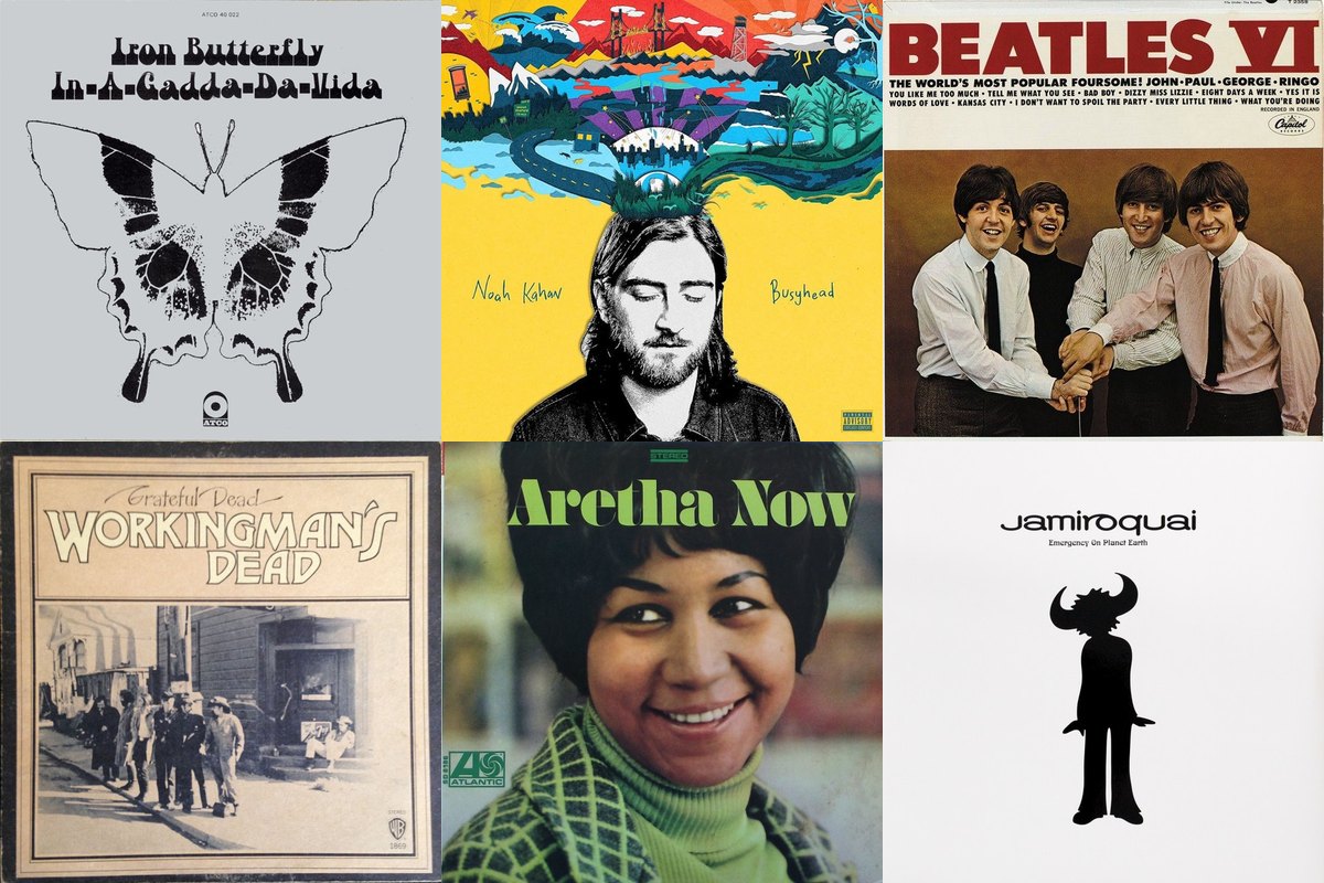 June 14th album covers: In-A-Gadda-Da-Vida, Busyhead, Beatles VI, Workingman's Dead, Aretha Now, Emergency On Planet Earth