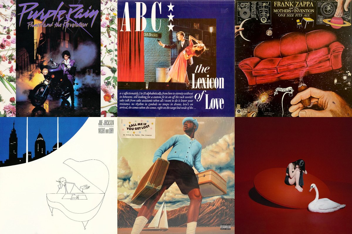 June 25th album covers: Purple Rain, The Lexicon Of Love, One Size Fits All, Night And Day, Call Me If You Get Lost, Cinema