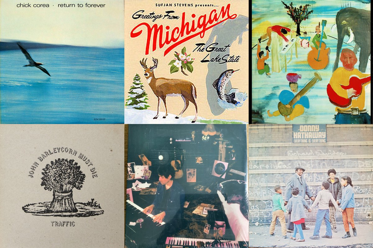 July 1st album covers: Return To Forever, Greetings From Michigan: The Great Lake State, Music From Big Pink, John Barleycorn Must Die, Last Night In The Bittersweet, Everything Is Everything