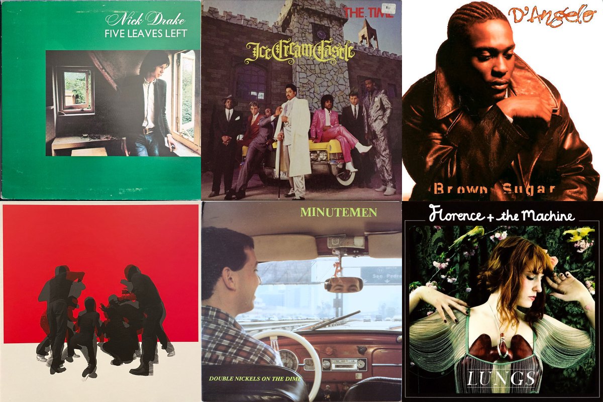 July 3rd album covers: Five Leaves Left, Ice Cream Castle, Brown Sugar, White Blood Cells XX, Double Nickels On The Dime, Lungs