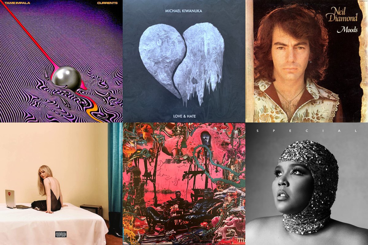 July 15th album covers: Currents, Love & Hate, Moods, Emails I Can't Send, Hellfire, Special
