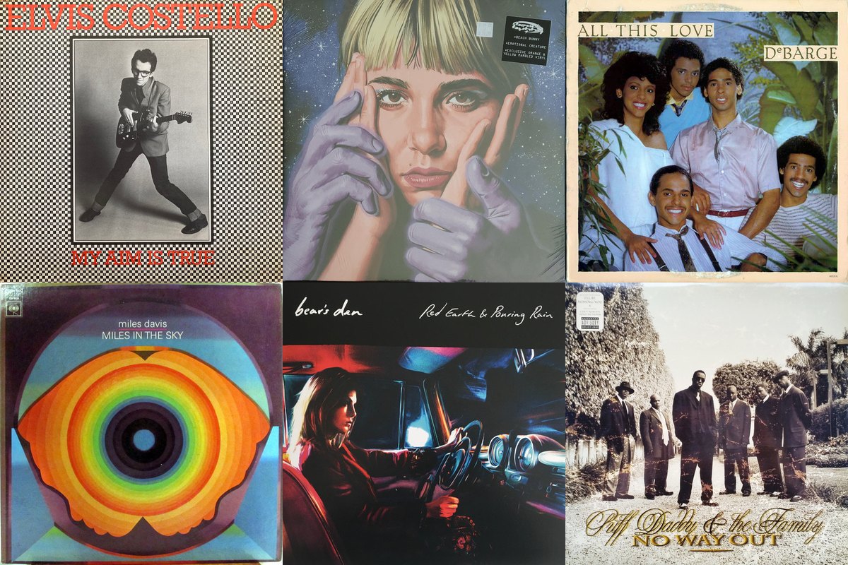 July 22nd album covers: My Aim Is True, Emotional Creature, All This Love, Miles In The Sky, Red Earth & Pouring Rain, No Way Out